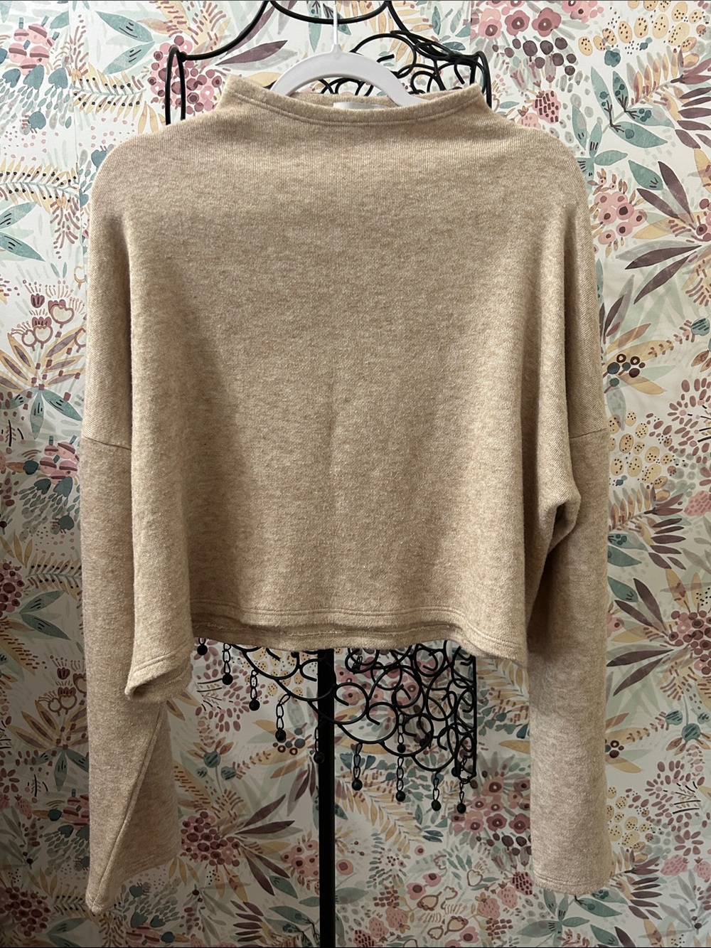 Ripley Rader Knit Cozy Drop-Shoulder Sweater in Beige Size 4 Small Funnel Neck